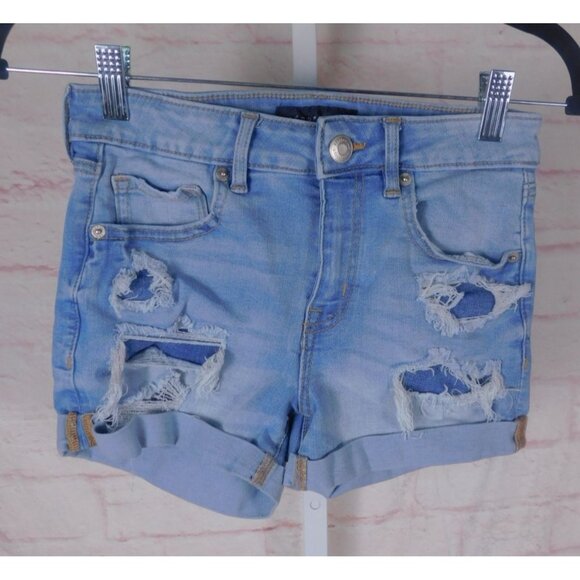 SALE Aeropostale Light Wash Distressed Denim Shorts Womens 0 Casual Trendy - Picture 1 of 9